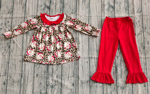 Load image into Gallery viewer, Baby Girls Christmas Leopard Santa Tunic Ruffle Pants Sets
