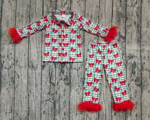 Load image into Gallery viewer, Baby Girls Christmas Fur Sleeve Bows Buttons Top Pants Pajamas Sets
