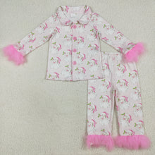 Load image into Gallery viewer, Sibling Baby Girls Christmas Fur Sleeve Bows Buttons Top Pants Pajamas Sets

