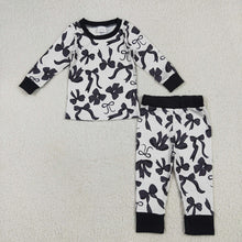 Load image into Gallery viewer, Sibling Baby Girls Long Sleeves Black Bows Rompers Pajamas
