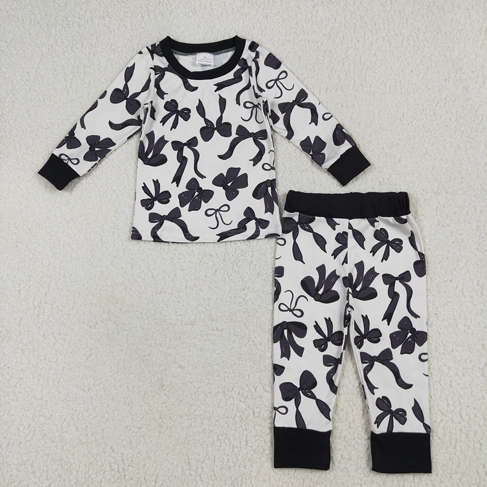 Sibling Baby Girls Long Sleeves Black Bows Rompers Pajamas