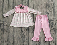 Load image into Gallery viewer, Baby Girls Fall Pumpkins Bows Plaid Tunic Pink Ruffle Pant Sets
