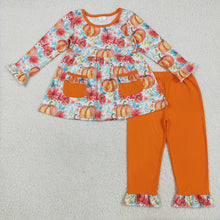 Load image into Gallery viewer, Baby Girls Fall Pumpkins Pockets Tunic Legging Pants Sets
