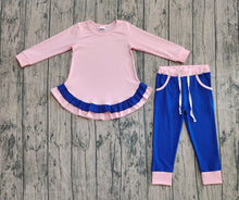 Load image into Gallery viewer, Baby Girls Light Pink Ruffle Shirts Top Pockets Legging Pants Sets
