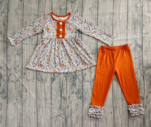 Load image into Gallery viewer, Baby Girls Fall Orange Floral Button Tunic Icing Legging Outfits Sets
