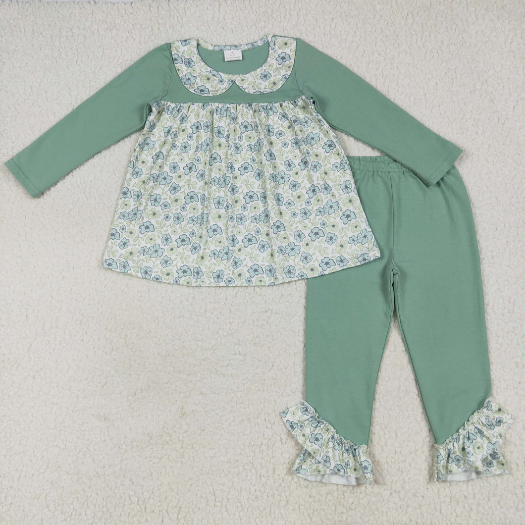 Sibling Baby Girls Green Floral Rompers Dressses Outfits Sets