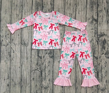 Load image into Gallery viewer, Baby Girls Pink Colorful Bows Top Pant Pajamas Sets
