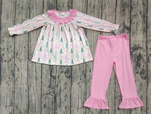 Load image into Gallery viewer, Baby Girls Long Sleeves Trees Bows Plaid Tunic Ruffle Pant Sets
