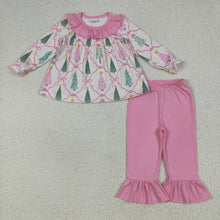 Load image into Gallery viewer, Sibling Baby Girls Long Ruffle Sleeves Holly Santa Plaid Tunic Pants Christmas Set
