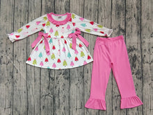 Load image into Gallery viewer, Baby Girls Christmas Bows Trees Tunic Ruffle Pants Sets
