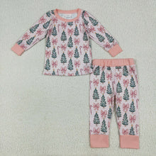 Load image into Gallery viewer, Sibling Baby Girls Pink Christmas Trees Rompers Pajamas Sets
