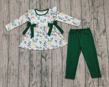 Load image into Gallery viewer, Baby Girls Green Leaves Bows Tunic Leggings Pants Clothes Sets
