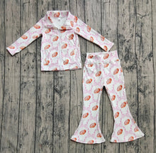 Load image into Gallery viewer, Baby Girls Yoga Pink Bow Footballs Pockets Zipper Top Bell Bottom Pants Sets
