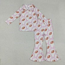 Load image into Gallery viewer, Baby Girls Yoga Pink Bow Footballs Pockets Zipper Top Bell Bottom Pants Sets
