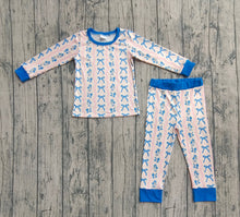 Load image into Gallery viewer, Baby Girls Long Sleeves Blue Bows Flower Stripe Top Pants Pajamas Sets
