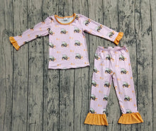 Load image into Gallery viewer, Baby Girls Pink Long Ruffle Sleeves Pumpkins Trucks Top Pant Pajamas Sets
