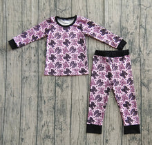 Load image into Gallery viewer, Baby Girls Long Sleeves Black Pink Bows Stars Top Pant Pajamas Sets
