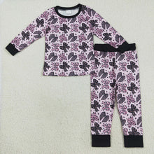 Load image into Gallery viewer, Baby Girls Long Sleeves Black Pink Bows Stars Top Pant Pajamas Sets
