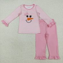Load image into Gallery viewer, Sibling Embroidery Baby Girls Boys Christmas Snowman Top Pants Pajamas
