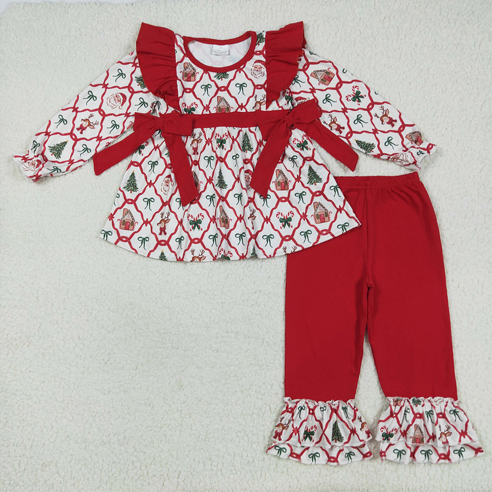 Sibling Baby Girls Christmas Trees Bows Rompers Dresses Outfits Sets