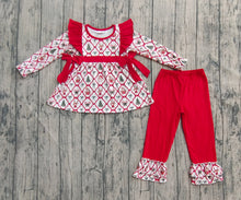 Load image into Gallery viewer, Baby Girls Christmas Trees Bows Tunic Ruffle Pants Clothes Sets
