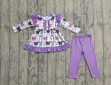 Load image into Gallery viewer, Baby Girls Long Sleeves Purple Bows Button Top Legging Pants Sets

