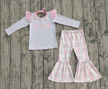 Load image into Gallery viewer, Baby Girls Long Sleeves Bows Pumpkins Top Bell Bottom Pants Fall Clothes Sets
