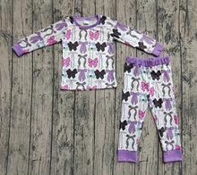 Load image into Gallery viewer, Baby Girls Long Sleeves Purple Bows Top Pant Pajamas Sets
