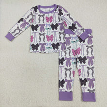 Load image into Gallery viewer, Sibling Baby Girls Purple Bows Pajamas Rompers Outfits Sets

