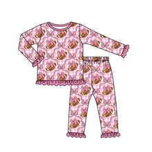 Load image into Gallery viewer, Baby Girls Pink Bows Footballs Top Pant Team Pajamas Set
