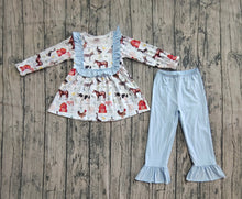 Load image into Gallery viewer, Baby Girls Long Ruffle Sleeves House Chicks Tunic Pant Farm Sets
