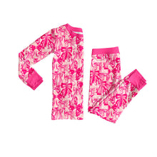 Load image into Gallery viewer, Baby Girls Hot Pink Bows Plaid Top Pant Pajamas Set
