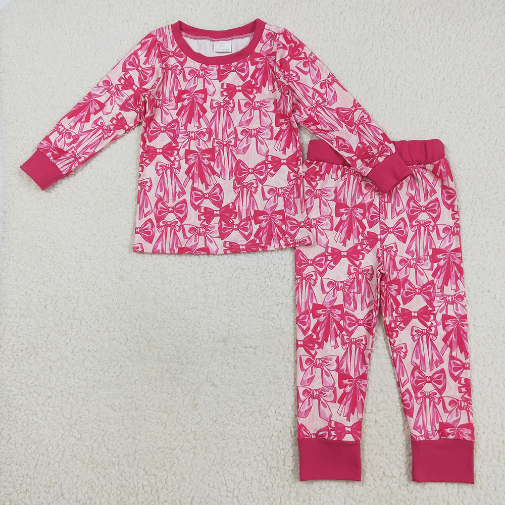 Baby Girls Hot Pink Bows Plaid Top Pant Pajamas Set