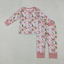 Load image into Gallery viewer, Baby Girls Pink Christmas Trees Gingerbread Top Pants Pajamas Sets
