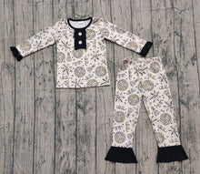 Load image into Gallery viewer, Baby Girls Happy New Year Button Top Ruffle Pant Pajamas Sets
