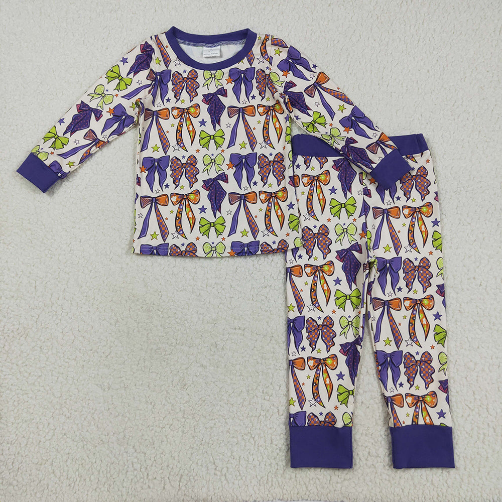 Sibling Baby Boys Purple Bows Stars Plaid Pajams Sets Zipper Footie Rompers