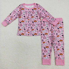 Load image into Gallery viewer, Sibling Baby Girls Pink Ghosts Pumpkins Halloween Rompers Pajamas Sets

