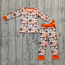 Load image into Gallery viewer, Baby Girls Colorful Bows Stars Plaid Top Pant Halloween Pajamas Set

