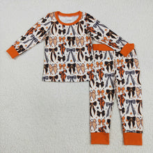 Load image into Gallery viewer, Baby Girls Colorful Bows Stars Plaid Top Pant Halloween Pajamas Set
