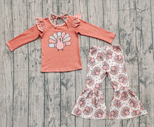 Load image into Gallery viewer, Baby Girls Turkey Top Bell Bottom Pants Thanksgiving Clothes Sets
