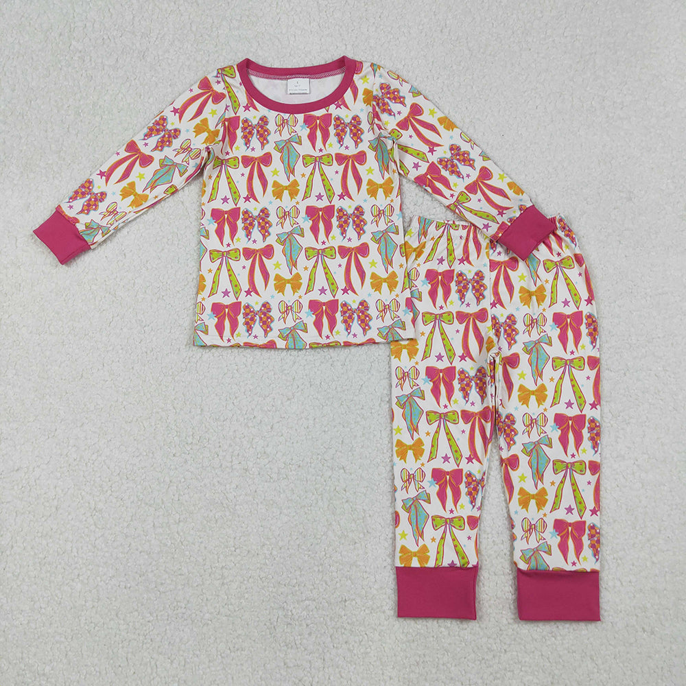 Baby Girls Pink Bows Stars Top Pant Pajamas Sets