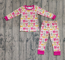 Load image into Gallery viewer, Baby Girls Pink Bows Stars Top Pant Pajamas Sets
