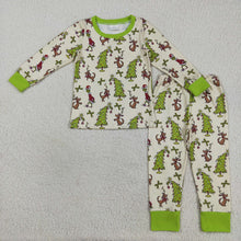 Load image into Gallery viewer, Sibling Baby Kids Green Face Christmas Trees Pajams Sets Zipper Footie Rompers
