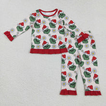 Load image into Gallery viewer, Baby Girls Christmas Green Face Flowers Top Pants Pajamas Set
