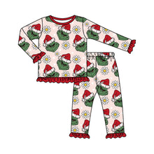 Load image into Gallery viewer, Baby Girls Christmas Green Face Flowers Top Pants Pajamas Set
