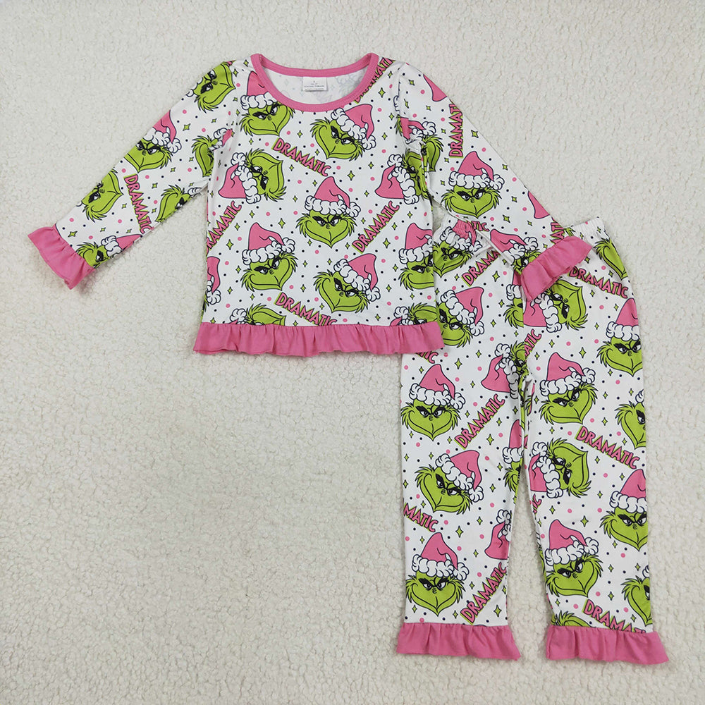 Baby Girls Green Face Stars Plaid Top Pant Christmas Pajamas Set Preorder