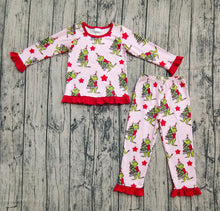 Load image into Gallery viewer, Baby Girls Christmas Green Face Trees Top Pants Pajamas Sets

