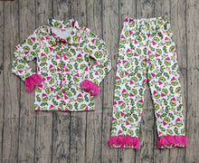 Load image into Gallery viewer, Adult Women Long Sleeves With Fur Green Face Button Top Pants Pajamas Sets
