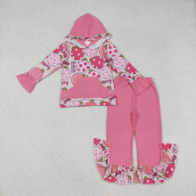 Load image into Gallery viewer, Baby Girls Pink Merry Christmas Pocket Hoodie Top Ruffle Pants Sets
