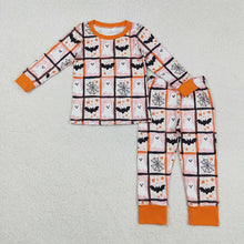 Load image into Gallery viewer, Baby Girls Ghosts Bats Plaid Top Pants Halloween Pajamas Set
